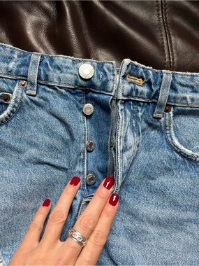Zara Light Blue High-Rise Button-Fly Jean Shorts